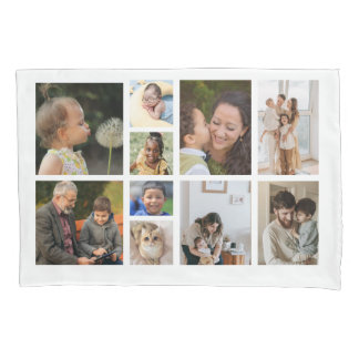 10 Photo Collage with Text on Back - Black Pillow Pillowcase