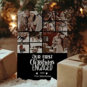 10 Photo Minimalist First Christmas Engaged Holiday Card