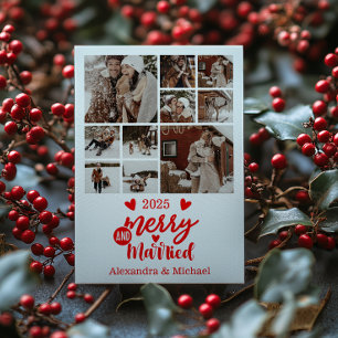 10 Photo Minimialist Merry and Married  Holiday Card