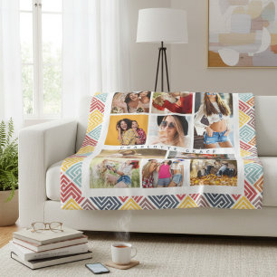 10 Photo Modern Colourful Abstract Geometric Name Fleece Blanket