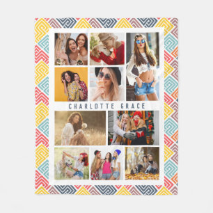 10 Photo Modern Colourful Abstract Geometric Name Fleece Blanket