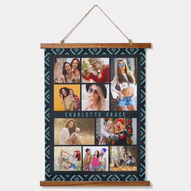 10 Photo Modern Geometric Stylish Name Hanging Tapestry (Front)
