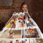 10 Photo Modern Groovy Daisy Flower Stylish Name Fleece Blanket<br><div class="desc">10 Photo Modern Groovy Daisy Flower Stylish Name Fleece Blanket features ten of your favourite pictures for an easy and quick DIY add your own photo collage. Personalize with your name and surrounded with a retro groovy daisy flower and chequerboard pattern. Makes a perfect gift for Christmas, birthdays, Mother's Day,...</div>
