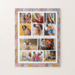 10 Photo Modern Trendy Hippie Floral Stylish Name Jigsaw Puzzle<br><div class="desc">10 Photo Modern Trendy Hippie Floral Stylish Name Jigsaw Puzzle features ten of your favourite pictures for an easy and quick DIY add your own photo collage. Personalize with your name and surrounded with a retro hippie colourful floral pattern. Makes a perfect gift for Christmas, birthdays, Mother's Day, sisters, best...</div>