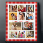 10 Photo Modern Trendy Red Plaid Stylish Name Plaque<br><div class="desc">10 Photo Modern Trendy Red Plaid Stylish Name Display Plaques Signs features ten of your favourite pictures for an easy and quick DIY add your own photo collage. Personalize with your name and surrounded with a red plaid pattern. Makes a perfect gift for Christmas, birthdays, Mother's Day, sisters, best friends...</div>