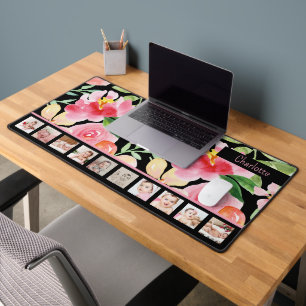 10 Photo Pink Floral Personalized  Desk Mat