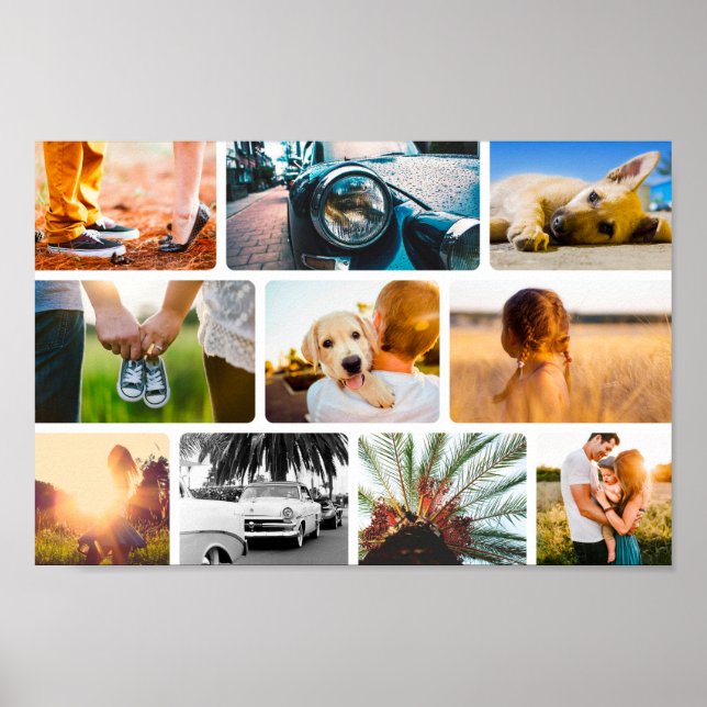 10 Photo Poster Collage Template White Frame (Front)