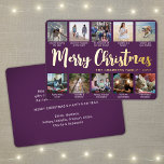 10 Photo Purple Merry Christmas Modern Collage Foil Holiday Card<br><div class="desc">Send stylish joyful greetings and share 10 of your favourite pictures with a custom photo collage purple and gold foil holiday card. All text on this template is simple to personalize to include any wording, such as Merry Christmas, Happy Holidays, Seasons Greetings, New Year Cheers etc. (IMAGE PLACEMENT TIP: An...</div>
