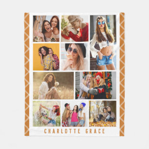 10 Photo Simple Modern Minimal Plaid Chic Name Fleece Blanket