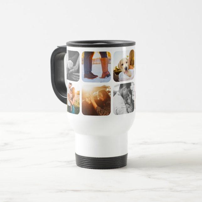 10 Photo Template Grid Rounded Frame Stainless Mug (Front Left)