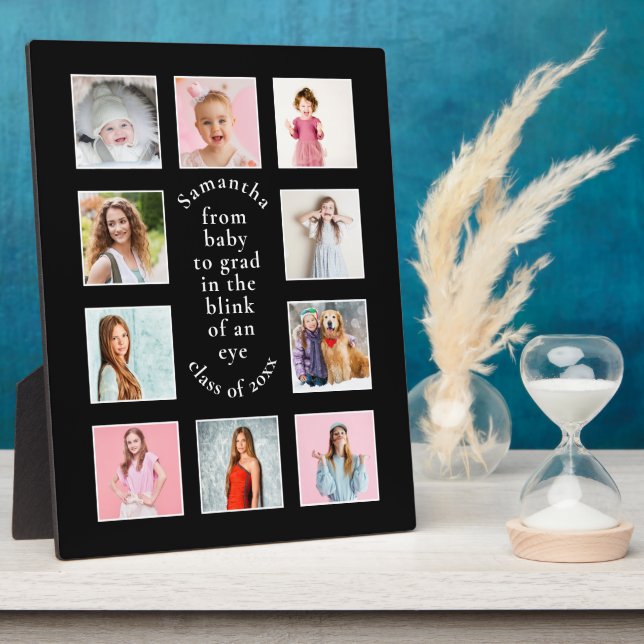 10 Photos Baby to Grad Name Year Graduate Black Plaque (Side)
