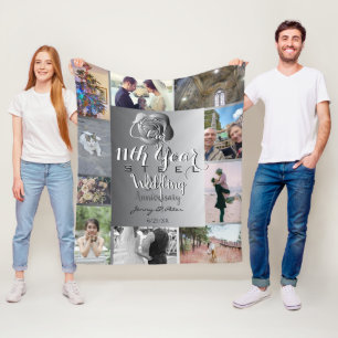 10 Photos with 11th Anniversary Steel Rose  Fleece Blanket