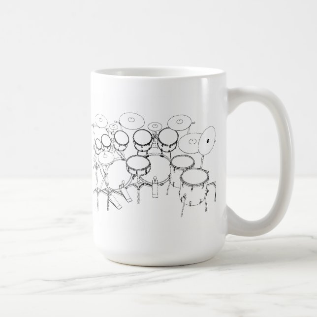 10 Piece Drum Kit: Black & White Drawing: Coffee Mug (Right)