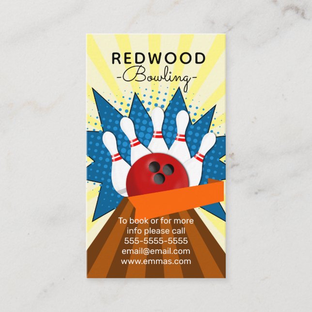 10 pin bowling retro neon bowling alley business card (Front)