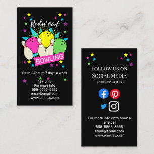 10 pin bowling retro neon bowling alley business card