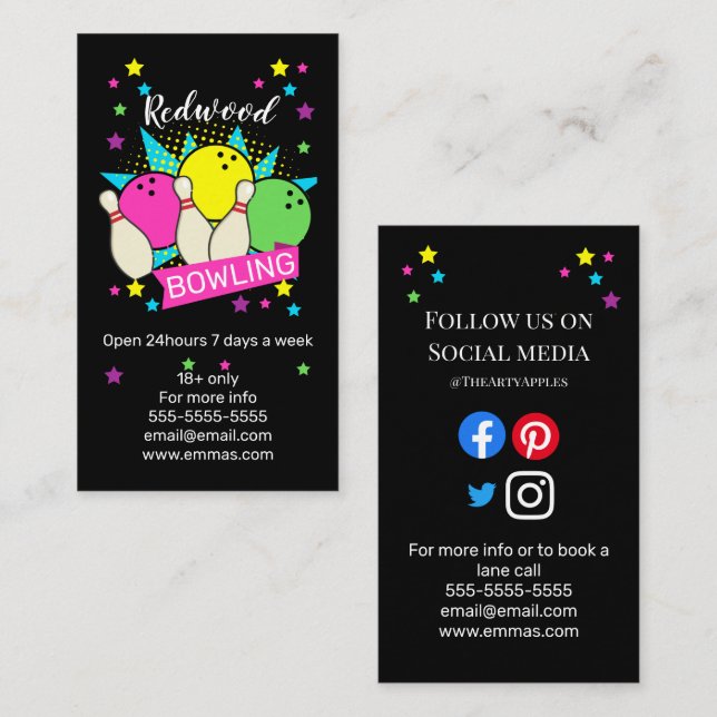 10 pin bowling retro neon bowling alley business card (Front/Back)