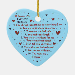 10 REASONS WHY I LOVE YOU GIFT HEART STICKER CERAMIC ORNAMENT