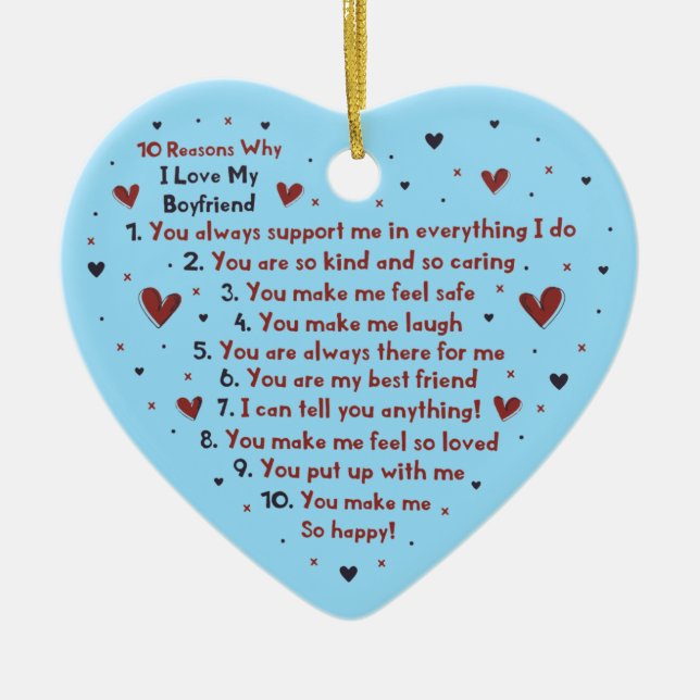 10 REASONS WHY I LOVE YOU GIFT HEART STICKER CERAMIC ORNAMENT (Front)