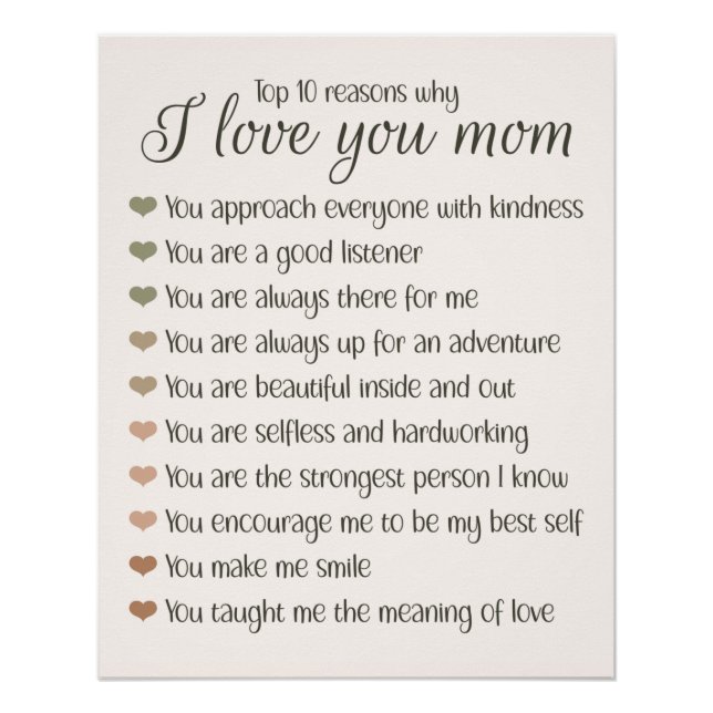 10 Reasons Why I Love You Mom Mother's Day Gift Poster (Front)