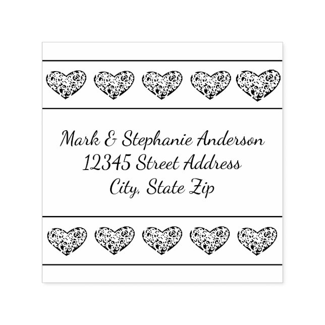 10 Swirly Hearts - Square Self Inking Stamp (Design)