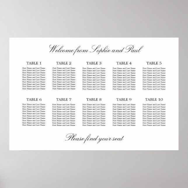 10 Table Elegant Minimalist Seating Chart (Front)