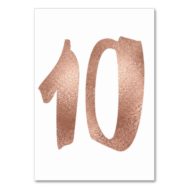 10 Table  Number White Metallic Pink Rose Gold Table Number (Front)