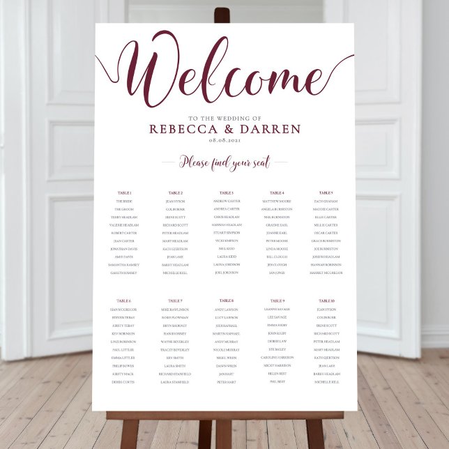 10 Table Ruby Red Wedding Seating Chart (Creator Uploaded)