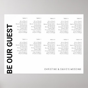 10 table Simple White Wedding seating chart 