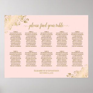 10 Table Wedding Seating Chart Blush Pink & Gold