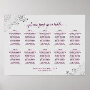 10 Table Wedding Seating Chart Cassis on Gray