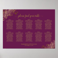 10 Table Wedding Seating Chart Magenta & Gold