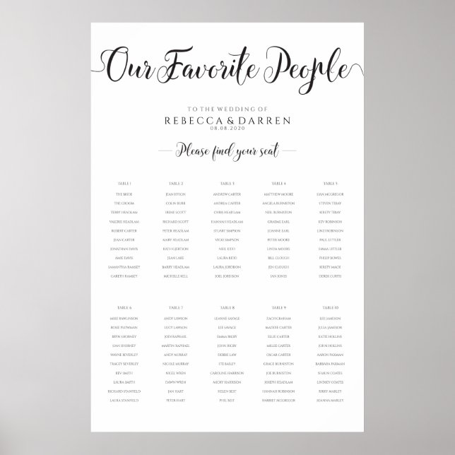 10 Tableau Nos Mariages préférés Tableau de siège (Devant)