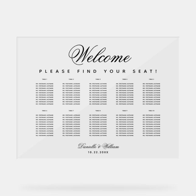10 Tables Simple Minimalist Wedding Seating Chart (Front)