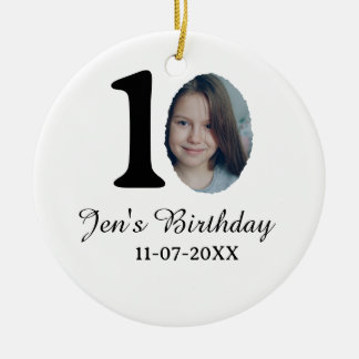 10 th birthday photo bold letter kids name date st ceramic ornament