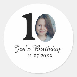10 th birthday photo bold letter kids name date st classic round sticker