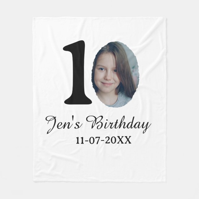 10 th birthday photo bold letter kids name date st fleece blanket (Front)