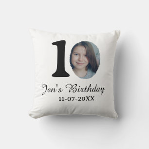 10 th birthday photo bold letter kids name date st throw pillow