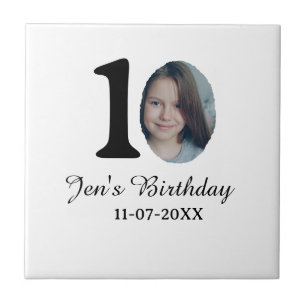 10 th birthday photo bold letter kids name date st tile