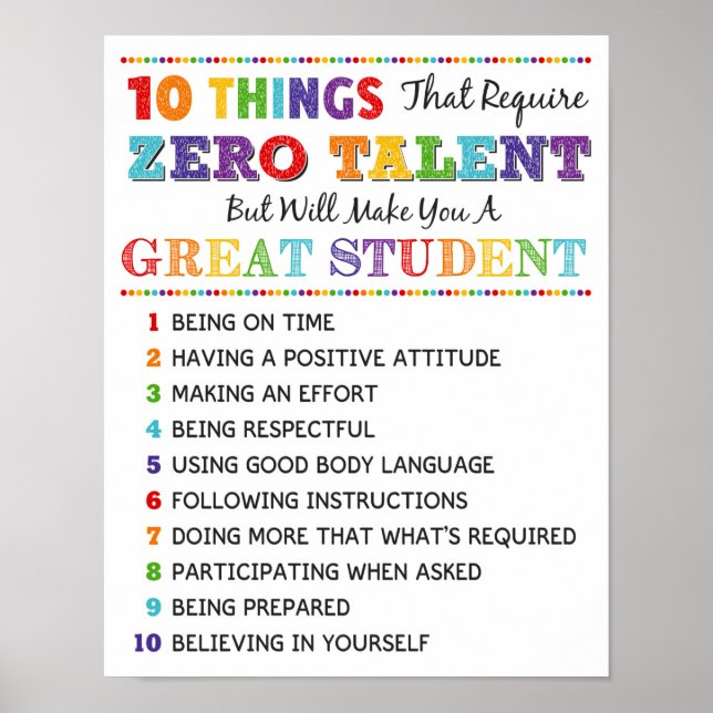 10 Things To Be A great Student Classroom Poster (Front)