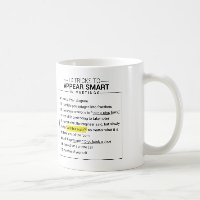 10 Tricks to Appear Smart in Meetings Mug (Right)