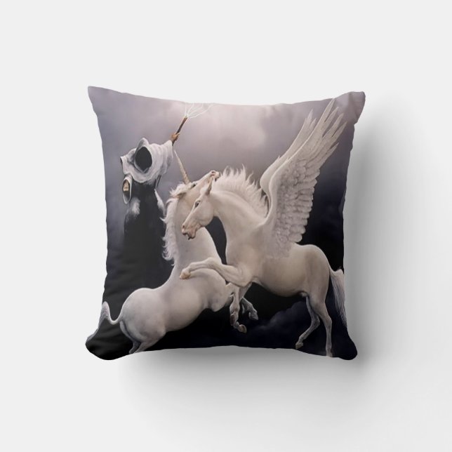 #10-Unicorn and Pegasus fighting Throw Pillow (Front)