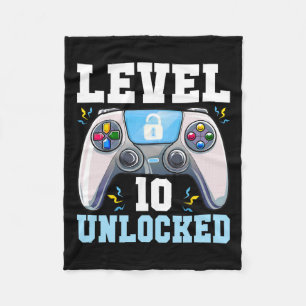 10 Unlocked Video Game 10th Birthday Gamer Boys Ki Fleece Blanket