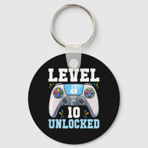 10 Unlocked Video Game 10th Birthday Gamer Boys Ki Keychain