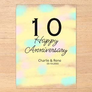10 wedding anniversary yellow pastel name retro bo acrylic invitations