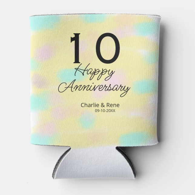 10 wedding anniversary yellow pastel name retro bo can cooler (Front)