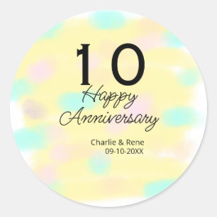 10 wedding anniversary yellow pastel name retro bo classic round sticker