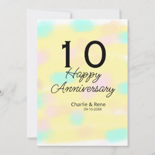 10 wedding anniversary yellow pastel name retro bo invitation