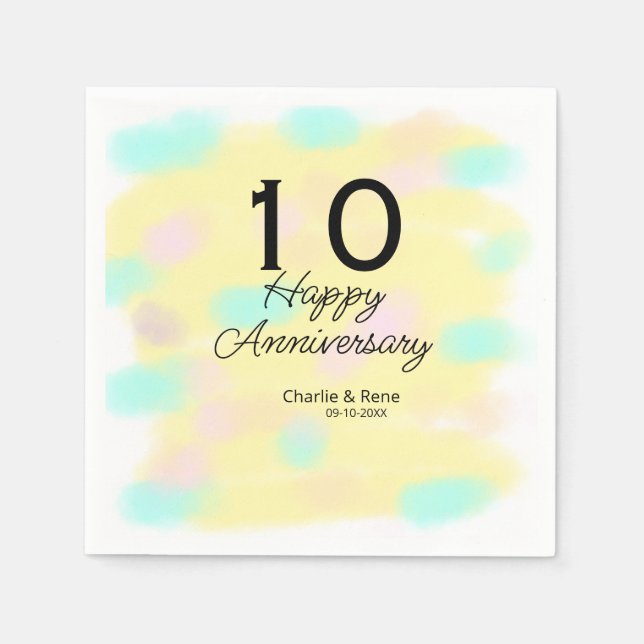 10 wedding anniversary yellow pastel name retro bo napkin (Front)
