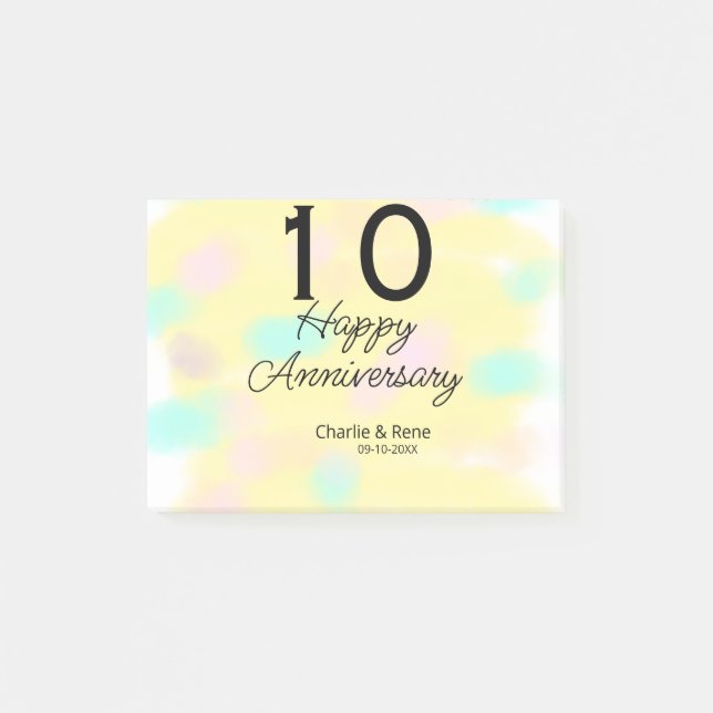 10 wedding anniversary yellow pastel name retro bo post-it notes (Front)