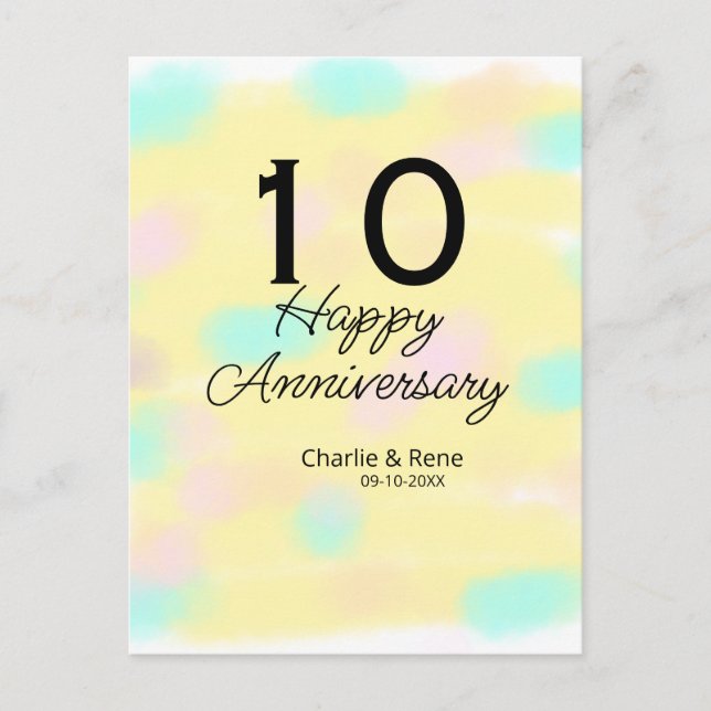 10 wedding anniversary yellow pastel name retro bo postcard (Front)